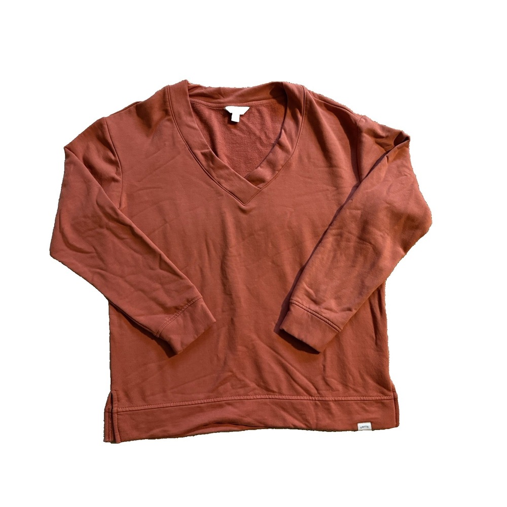 Orvis Women's V-Neck Dropped Shoulder Sweatshirt Size Medium Orange